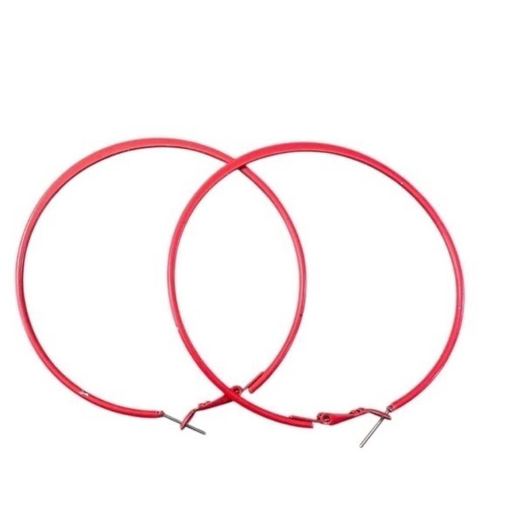 Large Metal Hoop Earrings - Red